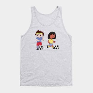 Drawing of a boy and a girl playing football Tank Top